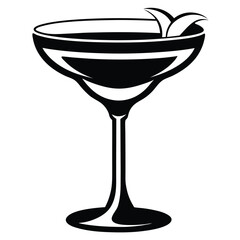 Black and White Illustration of a Cocktail Glass with Garnish Detail