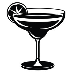 Monochrome Margarita Illustration Elegant Cocktail Glass with Lime Slice Graphic for Design Projects