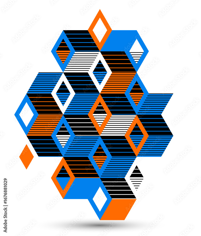 Poster abstract vector wallpaper with 3d isometric cubes blocks, geometric construction with blocks shapes 