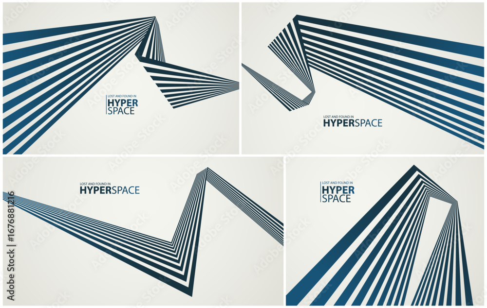 Poster 3d lines in impossible perspective vector minimal abstract background set, force and energy in dynam