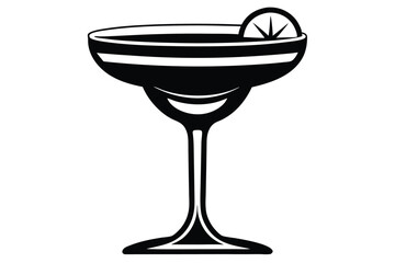 Black and White Illustration of a Margarita Glass with a Citrus Fruit Wedge