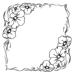 Line drawn black flowers frame