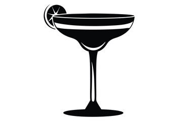 Elegant Black Cocktail Glass with Lime Slice Illustration, Drink, Beverage Design