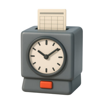 A stylized 3d rendering of a time clock machine with a time card, used for tracking employee attendance and managing work hours in a business setting.