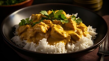 Chicken curry with basmati rice - Chicken, curry paste, coconut milk, basmati rice 