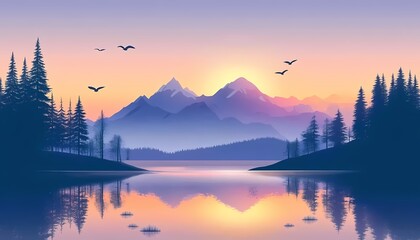 Majestic mountains reflected in a tranquil lake at sunrise with pink sky creating a serene wellness atmosphere