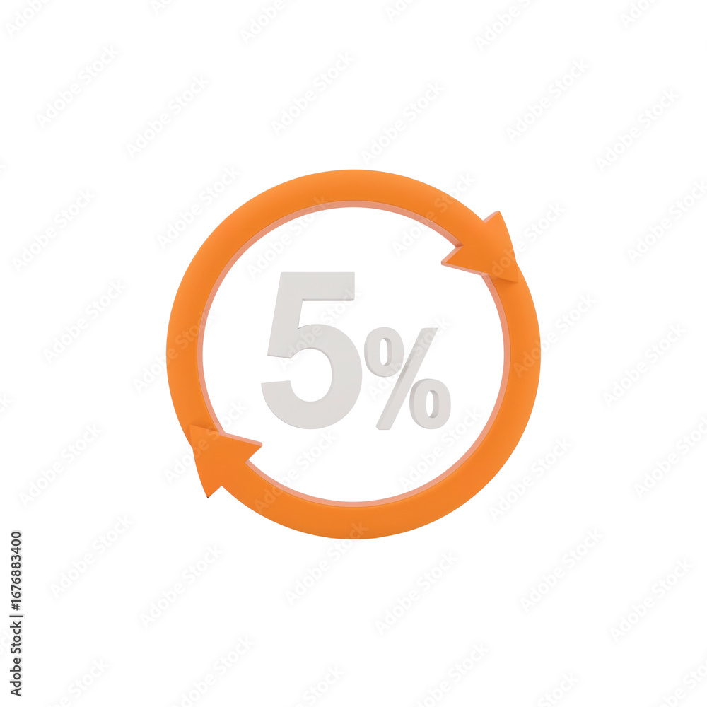 Poster numeric symbol showcasing five percent discount encircled by a rotational arrow design on