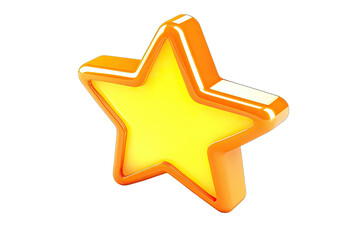 A bright, 3D yellow star with an orange outline