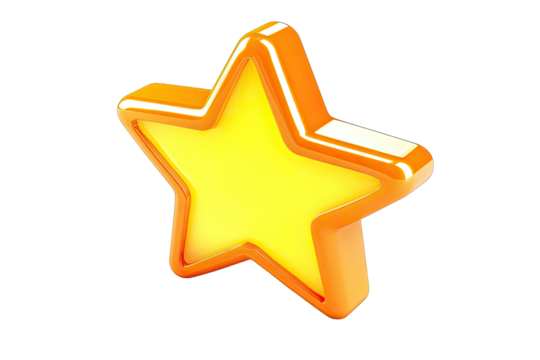A bright, 3D yellow star with an orange outline