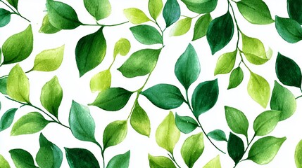 葉っぱの水彩画のパターン、白背景