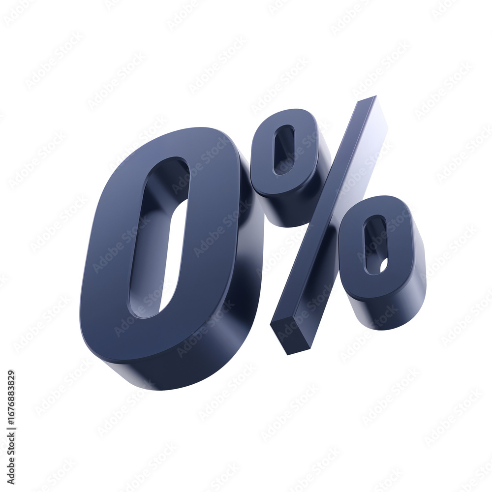 Poster zero percent financial concept with clean render and isolated transparent background, precise number
