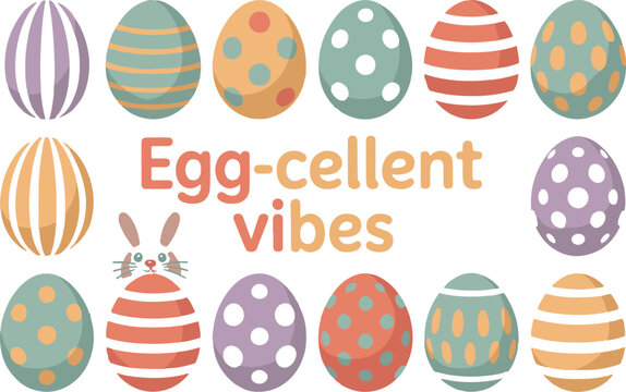 Humorous egg cellent vibes graphic with positive message isolated on transparent background
