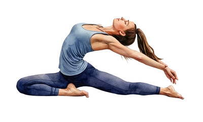 Watercolor Woman Performing Yoga Backbend &ndash; Fitness and Wellness Illustration Transparent PNG