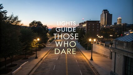 Fototapeta premium Urban night scene with street lights and inspirational text