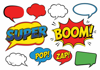 Sale Retro comic speech bubbles with different tags on transparency background. Vector illustration.