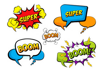 Comic speech bubbles with different text in trendy retro style.
