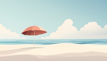 Beach umbrella with a beach ball and sand with Paper cut out effect