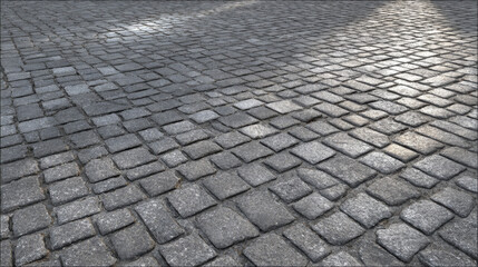 Smooth gray cobblestone texture with soft shadows and clean grout, suitable for modern interiors and architectural visualizations