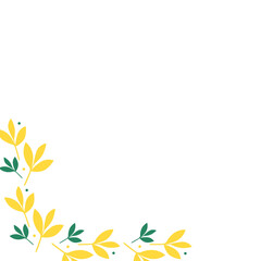 Yellow and green leaf corner design with botanical style, ideal for decorative frame, fresh background, natural layout, or border.