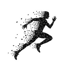 Naklejka premium Geometric Dispersion Runner Vector – Abstract Triangular Sprint Silhouette Art