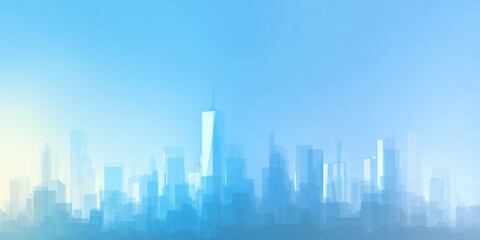 Obraz premium Modern city skyline with tall skyscrapers under a clear blue sky during daytime