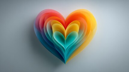 Layered paper-cut heart, vibrant rainbow colors, love, diversity, and creativity