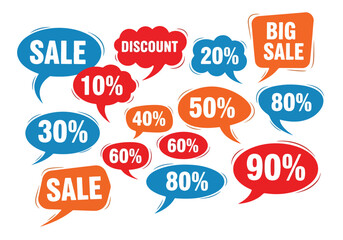 Set of flat speech bubble shaped banners, price tags, stickers, badges. Vector illustration.Eps 10