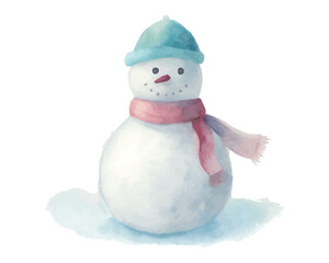 Watercolor Snowman with Winter Scarf and Hat