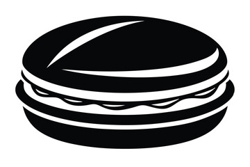 Black and White Graphic Illustration of a Macaron Dessert Icon or Logo