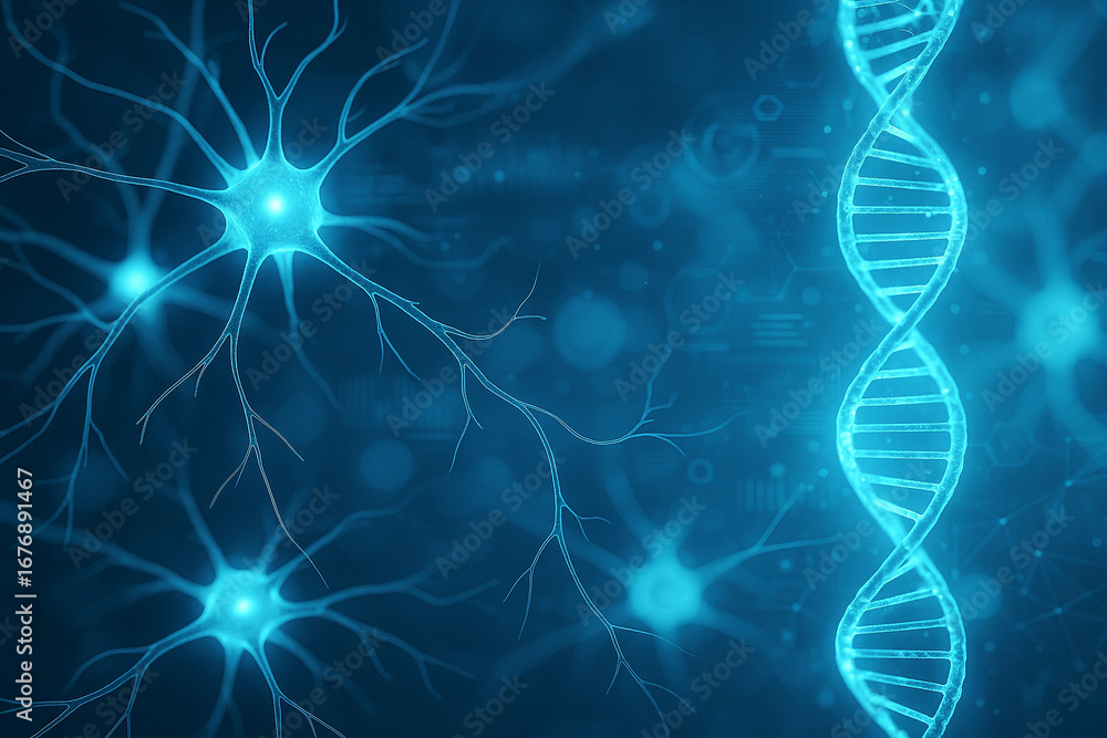 Aufkleber ai generated conceptual image of neural connections intertwined with glowing dna double helix and di