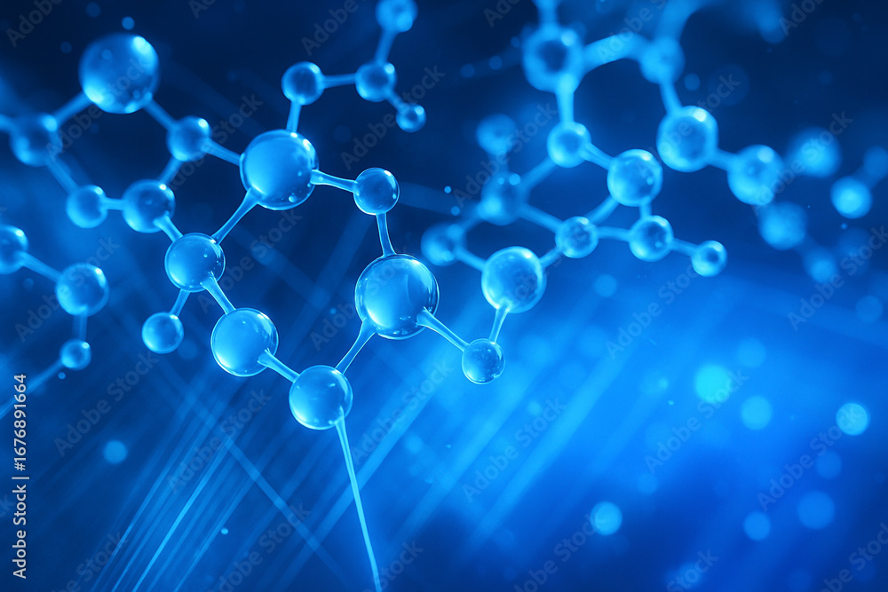 Aufkleber ai generated conceptual image of futuristic glowing blue molecular structure connected in three dime