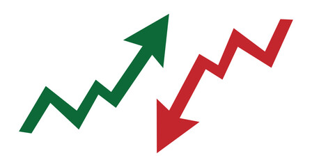 Stock market trend up and down arrows, business investment growth and loss arrow, Green up and red down arrow graph icon set. Rising and downward trend. Vector illustration, epa10