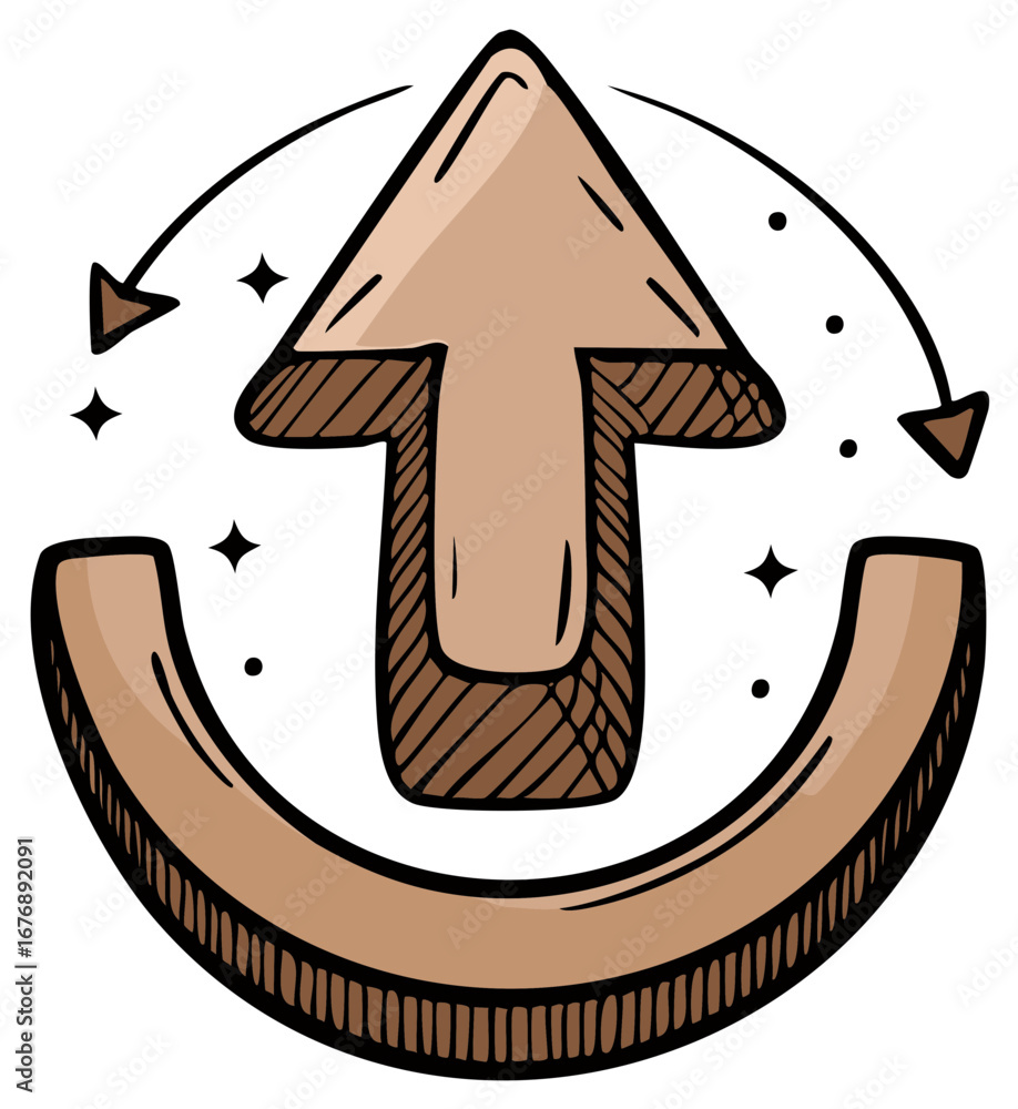 Poster artistic arrow icon illustration symbolizing upload sharing or rotating motion