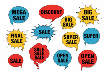 Vector sale stickers, Set of colorful sale labels, Sale speech bubbles, Set of Comic Speech Bubble discount labels