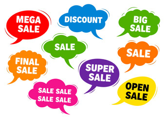 Set of sale labels. Hand drawn vector illustration labels for shopping, e-commerce, product promotion, social media stickers, marketing.