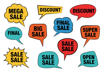 Set of sale labels. Hand drawn vector illustration labels for shopping, e-commerce, product promotion, social media stickers, marketing.