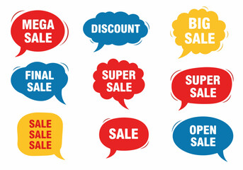 Set of sale labels. Hand drawn vector illustration labels for shopping, e-commerce, product promotion, social media stickers, marketing.
