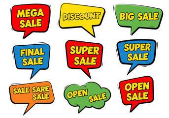 Set of sale labels. Hand drawn vector illustration labels for shopping, e-commerce, product promotion, social media stickers, marketing.