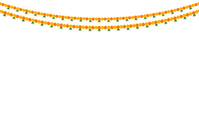 Indian marigold flower decoration: traditional celebration festival of dussehra, Diwali, wedding, invitation, card, floral on transparent background, PNG image