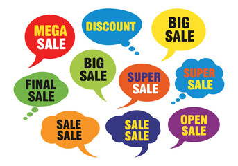 Set of colorful speech bubbles, Comic Speech Bubble Color Sale Labels Vector