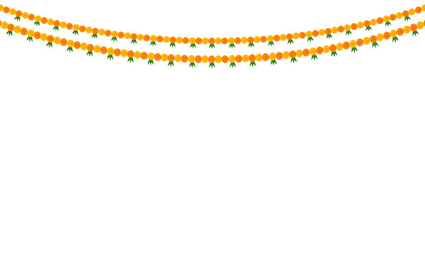 Indian marigold flower decoration: traditional celebration festival of dussehra, Diwali, wedding, invitation, card, floral on transparent background, PNG image
