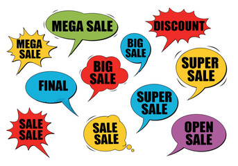 Set of speech bubbles, Set of colorful sale labels, Set of Comics sale labels