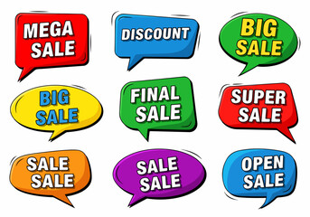 Set of sale stickers, Set of speech bubbles, Set of colorful sale labels, Set of Comics sale labels