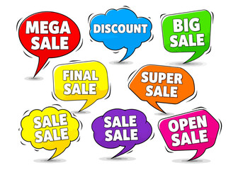 Comic Speech Bubble Set of colorful sale stickers, Set of discount labels