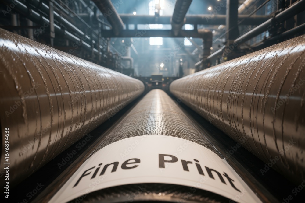 Poster close-up of industrial printing rollers with 