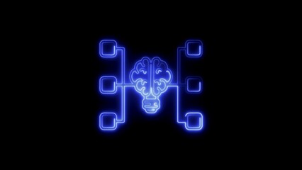 Blue Neon Brain Lightbulb Network Diagram on Black Background artificial intelligence