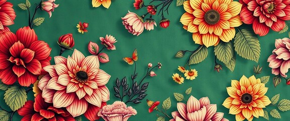 Vintage floral tapestry, AI-generated botanical wallpaper , background, generative