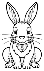 Fototapeta premium Adorable Bunny Rabbit Portrait Hand-Drawn Style Line Art Easter Theme