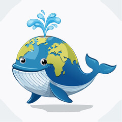Creative conceptual illustration of planet Earth as a happy, smiling whale, symbolizing global ecology, marine conservation, and environmental awareness