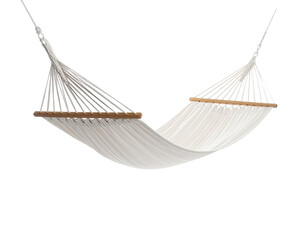 White hammock with rope support isolated on white background